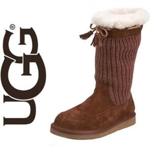 UGG Suburb Brown Sweater Shearling Boots